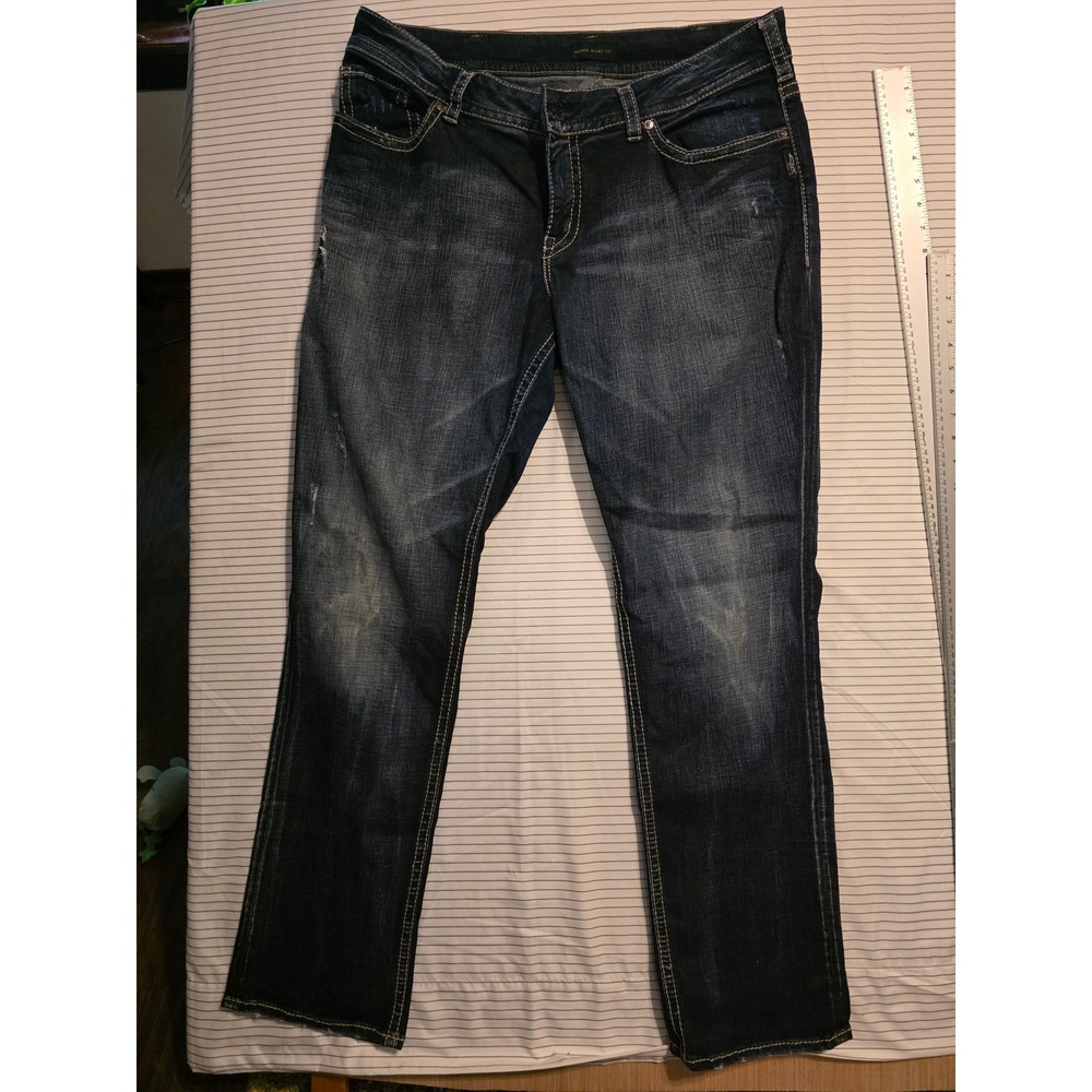 1283 Silver Jeans Co Suki Straight Mid Rise Dark Wash Denim W18/L32 W93413SDI349